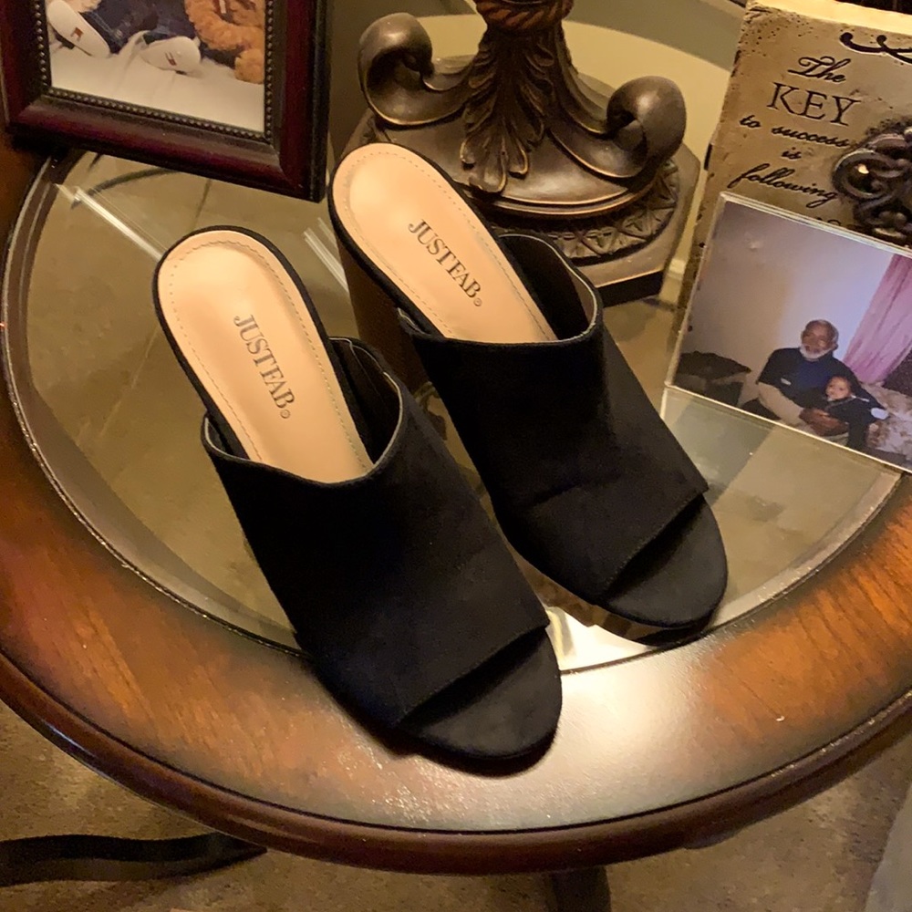 Gently used JustFab black mules sz. 7.5